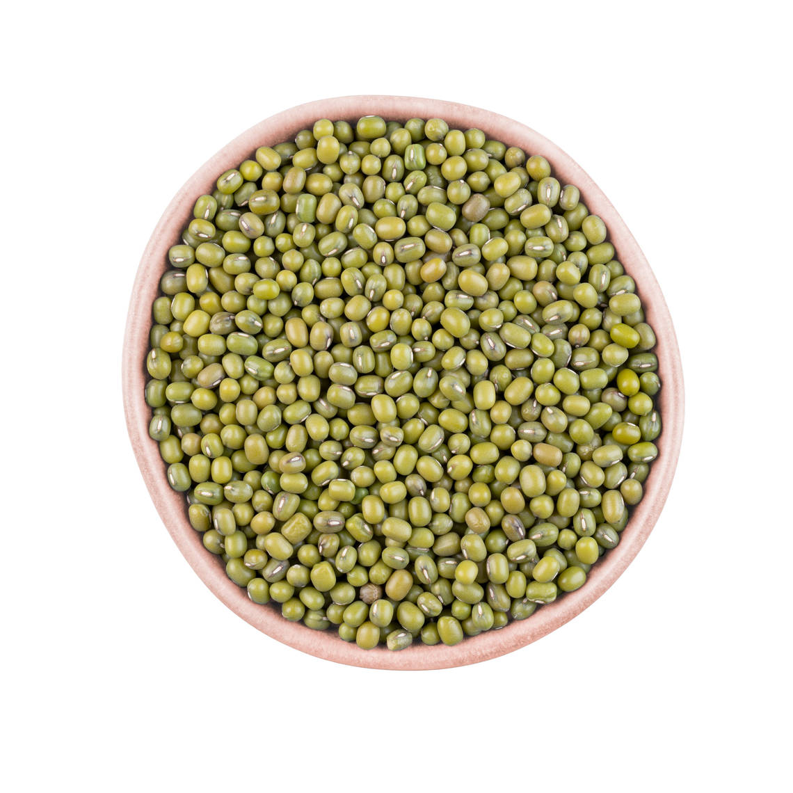 Mung beans, also referred to as moong beans or green grams or golden grams, are round shaped green beans, light-yellow on the inside.